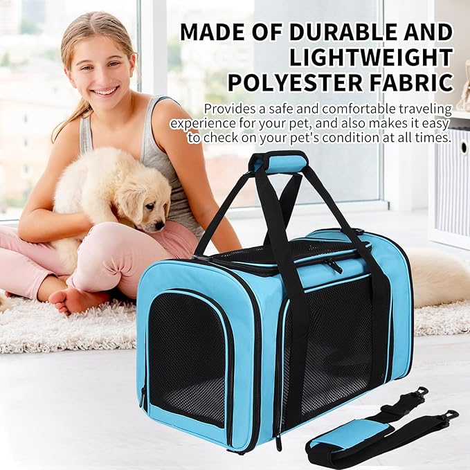 Carriers Soft-Sided Pet Carrier Large Carrier for Medium Large Cats Dogs Under 35Lbs,Breathable Ventilated Design,Collapsible Roomy Carrier with Airline Approved(X-Large,Blue)
