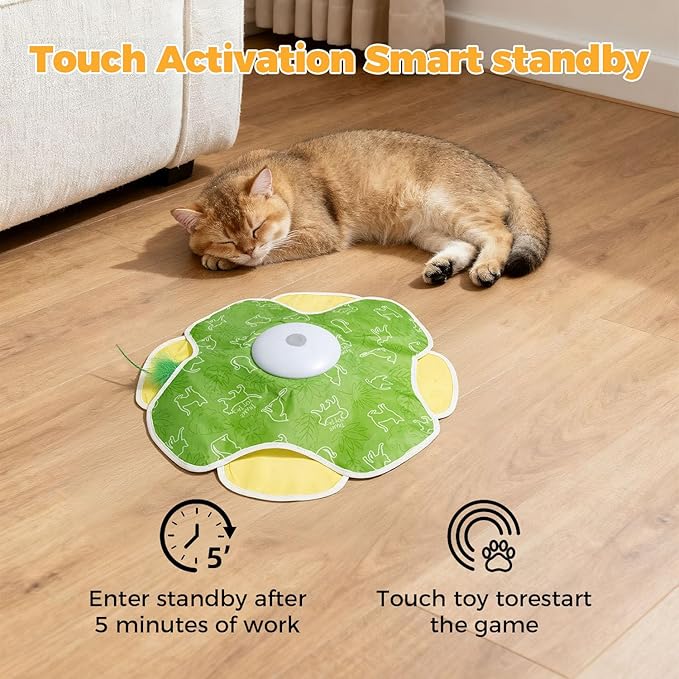 Cat Toys for Bored Indoor Adult Cats, Rechargeable Interactive Cat Toy, 2 in 1 Hide and Seek Cat Toy with Motion Activated, Moving Concealed Feathers, Bored Adult Cats Wand Toy
