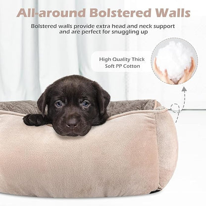 INVENHO Large Rectangle Orthopedic Dog Bed for Medium Small Dogs, Washable Soft Calming Puppy Sleeping Cuddler With Anti-Slip Bottom L(30"x24"x9")