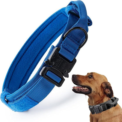 Tactical Dog Collar, Adjustable Military Training Nylon Dog Collar with Control Handle and Heavy Quick-Release Metal Buckle for Small Medium Large Dogs, Dark Blue S