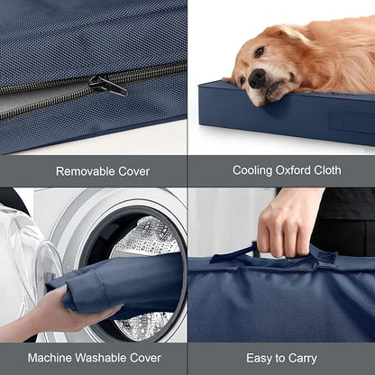 Outdoor Dog Bed for Small Dogs, Waterproof Dog Crate Bed for Medium Dogs Cats, Orthopedic Egg Crate Foam Pet Bed with Washable Removable Oxford Cover, Navy