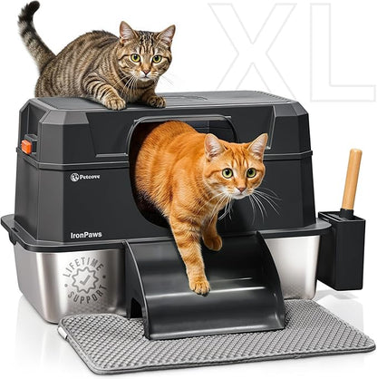Stainless Steel Cat Litter Box with Lid - XL 3-in-1 Design for Indoor Cats - Stainless Steel Litter Box - Maximum Privacy and Odor Control for Indoor Cats - Black