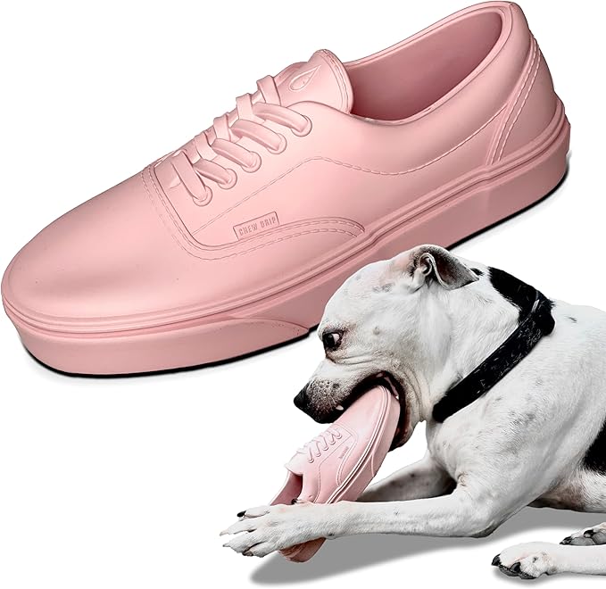 Premium Beef-Flavored Dog Chew Toy, Sneaker Shoe, Large, Natural Rubber, Heavy Duty, Powder Pink