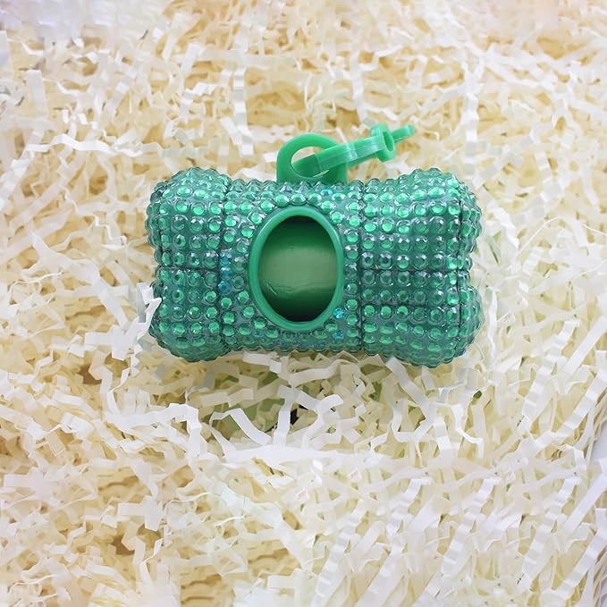 Bling Dog Poop Pickup Bag Dispenser Holder Pet Waste Disposal Bag Pet Trash Bags Holder Bone Shaped Green