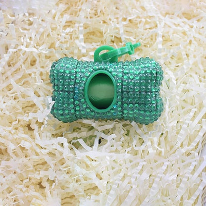 Bling Dog Poop Pickup Bag Dispenser Holder Pet Waste Disposal Bag Pet Trash Bags Holder Bone Shaped Green