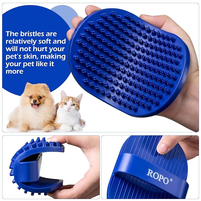 Dog bath brush, ROPO rubber massage pet shampoo brush, used for pet grooming, removing shedding fur, combing tangles and dead fur, suitable for pet dogs and cats (red)