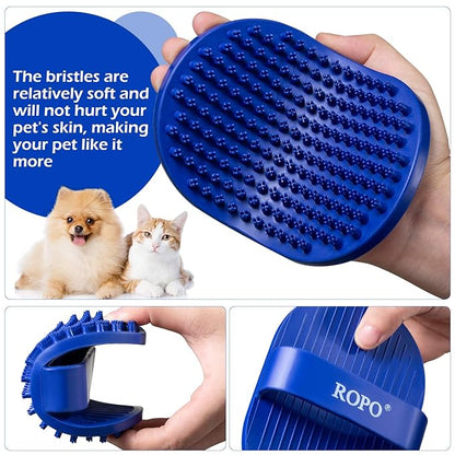 Dog bath brush, ROPO rubber massage pet shampoo brush, used for pet grooming, removing shedding fur, combing tangles and dead fur, suitable for pet dogs and cats (red)