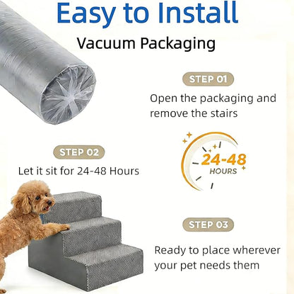 Simple Deluxe Dog Stairs for Small Dogs, 3-Step Dog Step for Puppy, Older Cat, Medium Pet Ramp for Sofa, Couch or Chair, Indoor Non-Slip Pet Ladder with High Density Foam, Gray
