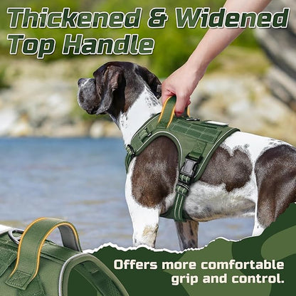 rabbitgoo Tactical Dog Harness Medium Sized Dog, No Pull Military Service Vest with Handle & Molle, Easy Control for Training Walking, Adjustable Reflective Straps, Green, M