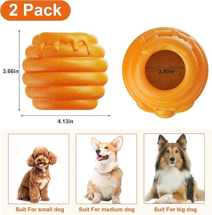3 in 1 Durable Dog Toys for Aggressive Chewers 2 Pack, Dog Treat Dispenser and Enrichment Licking Toys in Honey Pot Shape, Boredom Killing and Mental Stimulation Toys for Large Dogs to Keep Them Busy