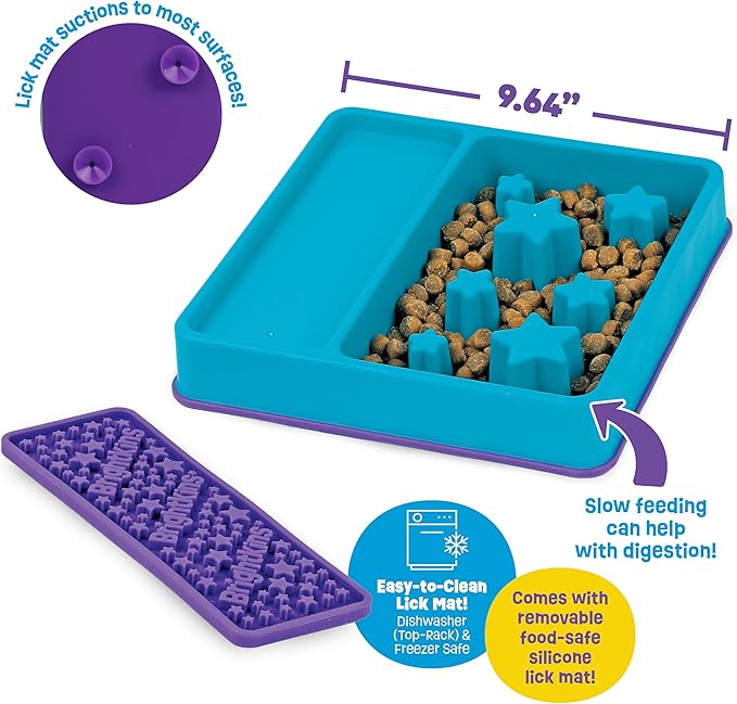 Brightkins Square 2-in-1 Slow Feeder Bowl and Lick Mat - Slow Feeder Dog Bowls, Dog Bowls for Fast Eaters, Interactive Puppy Bowl, Cat Food Puzzle, Puzzle for Dogs, Pet Dishwasher Safe Lick Mat