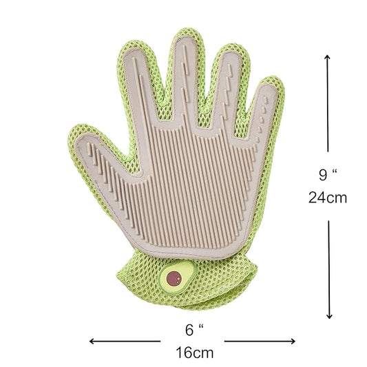 PetPals Single Pet Hair Removal Grooming Glove, Suitable for Long and Short-Haired Dogs and Cats. Double-Sided Function with Pet Hair Removal and Cleaning for Furnitures. Green