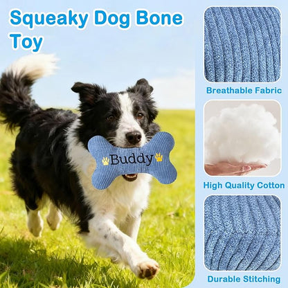 2026 Squeaky Dog Toys, Embroidered Bone Shape Purple Corduroy Pet Pillow 8"x5", Plush Soft Cotton Filled Cute Fun Dog Chew Puzzle Toy Birthday for Small Medium Dogs(Good Girl)