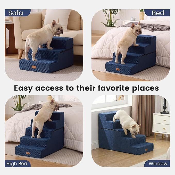 Gardner Pet Dog Stairs for Small Dogs 22.8" H, 5-Step Extra Wide Dog Stairs for High Bed, Pet Steps for Small Dogs and Cats Couch with Durable Non-Slip Waterproof Fabric Cover and Soft Foam, Navy