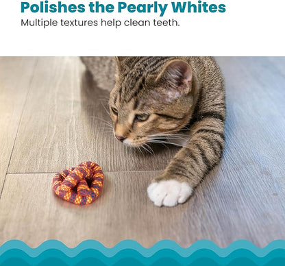 Catstages Plaque Away Pretzel Cat Toy – Interactive Catnip Dental Chew Toy to Help Clean Teeth, Fun for Play and Chewing, Orange (Pack of 2)