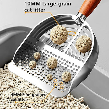 DHXYZZB Cat Litter Scoop 304 Stainless Steel Litter Shovel, Heavy Duty Litter Sifter, Litter Scooper with Wooden Handle Dual Sifting Design Perfect for Cat Litter Box Cleaning