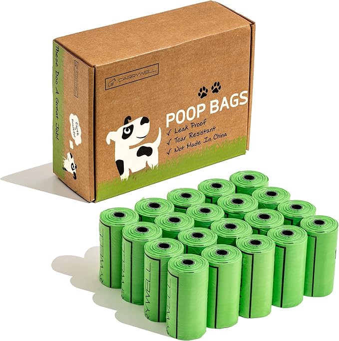 (Not Made In China) Dog Poop Bag Rolls 300 Count, Biodegradable, Leak Proof and Extra Thick Refill Bags For Dogs and Cats, Unscented Earth Friendly Waste and Doggy Litter Bag