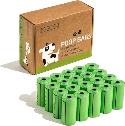 (Not Made In China) Dog Poop Bag Rolls 300 Count, Biodegradable, Leak Proof and Extra Thick Refill Bags For Dogs and Cats, Unscented Earth Friendly Waste and Doggy Litter Bag