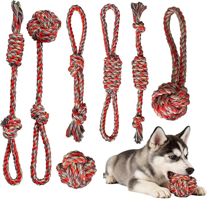 Dog Chew Toys for Small and Medium Dogs, Upgraded Tough Cotton Rope Toys for Aggressive chewers, Heavy Duty Dental Rope Kit for Tug of War, Teeth Cleaning (7 Pcs, Cotton Knot Toys)