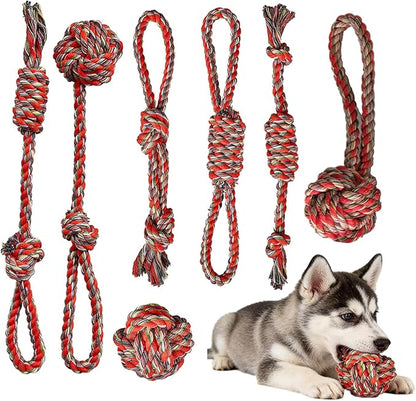 Dog Chew Toys for Small and Medium Dogs, Upgraded Tough Cotton Rope Toys for Aggressive chewers, Heavy Duty Dental Rope Kit for Tug of War, Teeth Cleaning (7 Pcs, Cotton Knot Toys)