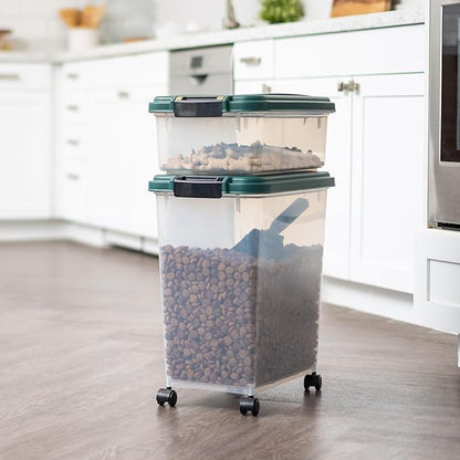 IRIS USA Remington Dog Food Storage Container, 30 lbs, 11 lbs, Airtight, Stackable, Wheels, Food Storage, Treat Box, 2-Cup Scoop