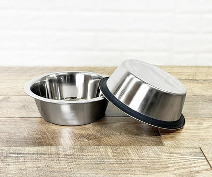 NMN Designs Heavy Duty Stainless Steel Pet Bowls - Set of 2 - Premium Food-Safe 201 Stainless Steel - Rubber Ring Edge Eliminates Noise - Pet Food and Water Bowl (MED - 2 QT Bowls)