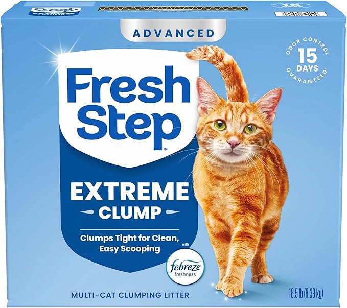 Fresh Step Advanced Extreme Multi Cat Clumping Litter with Febreze Freshness, Low Dust, Odor Control with Ammonia Block Tech, Compatible in Automatic Litter Boxes, 37 lbs. (2 x 18.5 lb)