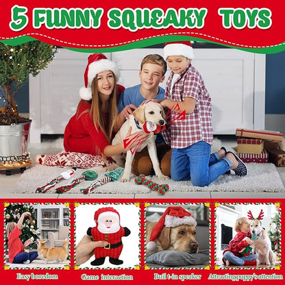 Vinsot 12 Pack Christmas Dog Gifts Large Dog Chew Toys for Aggressive Chewers Red Green White Teething Toys with Dental Rope Squeaky Balls and Chew Bone for Medium Large X-Large Breeds Dogs