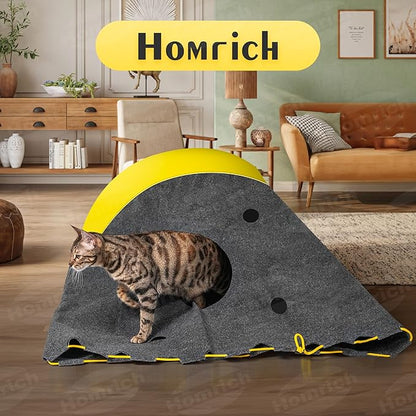 Homrich Interactive Cat Play Bag- Durable Rug for Hide and Seek, Collapsible Hole Mat, Tunnel Sleeping Bag for Indoor Cat- Fun Activity Pet Training Toy