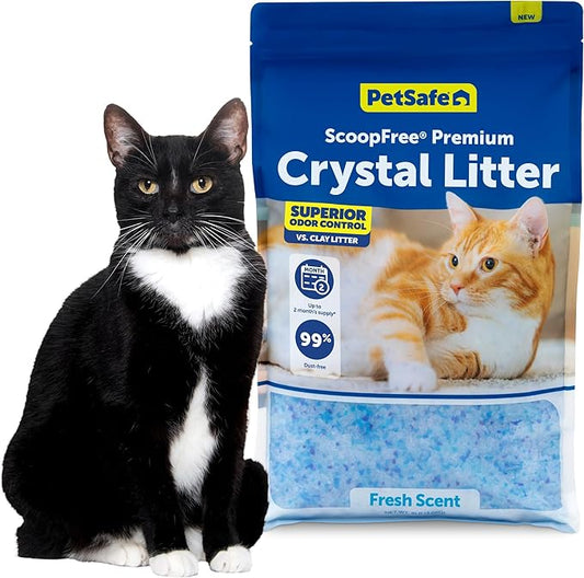 PetSafe ScoopFree Premium Crystal Cat Litter - Ultra-Absorbent Silica Universal Litterbox Crystals - Non-Clumping Odor Control - Fresh Scent - 8 lb Bag