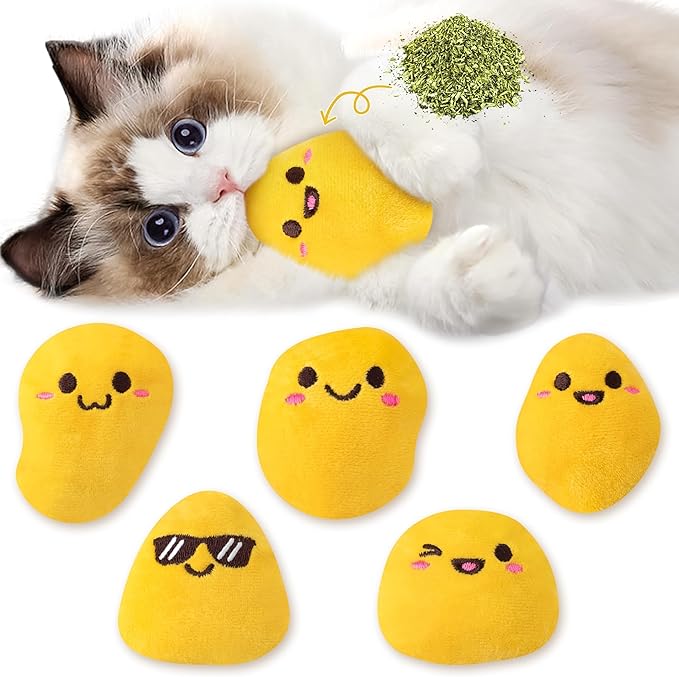 L1rabe Nuggets Catnip Stuffed Toys - 5Pcs Black Cat Appreciation Day Funny Yellow Fried Chicken Nuggets Indoor Cat Toys, Kitten Chew Bite Kick Interactive Supplies for Pet Lovers Kitten Birthday Gift