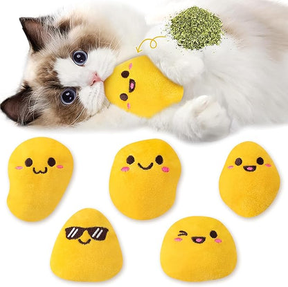 L1rabe Nuggets Catnip Stuffed Toys - 5Pcs Black Cat Appreciation Day Funny Yellow Fried Chicken Nuggets Indoor Cat Toys, Kitten Chew Bite Kick Interactive Supplies for Pet Lovers Kitten Birthday Gift