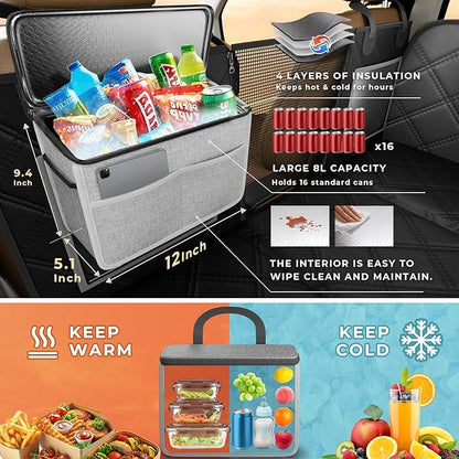 Hard Bottom Car Seat Cover for Dogs,Holds up to 500lbs,Waterproof Back Seat Extender for Dogs,Large Dog Hammock for Car SUV Truck,Dog Car Seat Cover with Travel Cooler Bag,Designed in The USA
