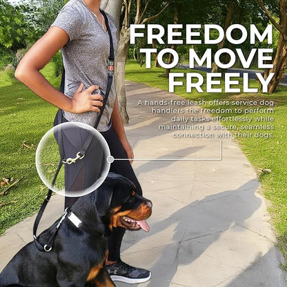 ActiveDogs Hands Free Leash - 7ft Crossbody, Service Dog Leash with Chrome 'Service Dog Do Not Pet' Tag - Strong 3/4" Nylon, Double Stitched, Black