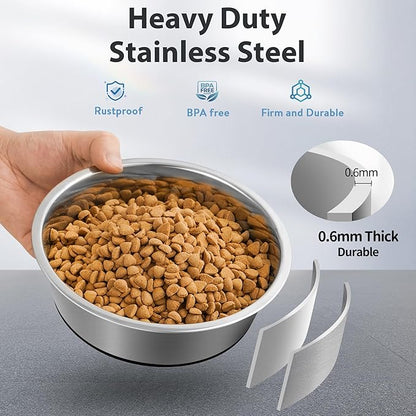 Stainless Steel Dog Bowls Set of 2, Anti Rust Metal & Non Slip Rubber Base, Heavy Duty Large Feeding Dishes, Food Grade BPA Free, Food and Water Bowl for Small Dogs (17oz, 2.1cup)