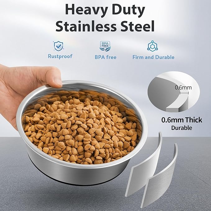 Stainless Steel Dog Bowls Set of 2, Anti Rust Metal & Non Slip Rubber Base, Heavy Duty Large Feeding Dishes, Food Grade BPA Free, Food and Water Bowl for Large Dogs (88oz, 11cup)