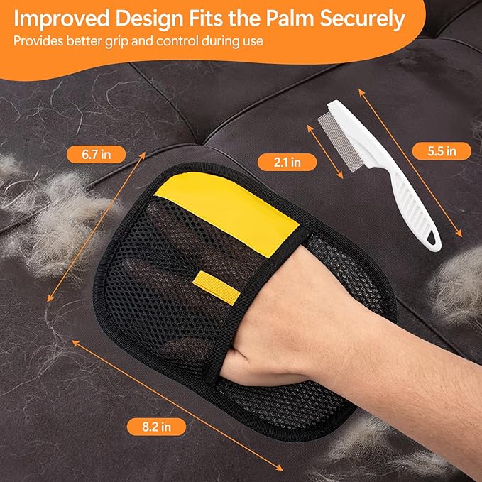 Pet Hair Removal Glove for Cats & Dogs, Upgraded Electrostatic Pet Fur Remover Gloves with a Fine-Tooth Comb Brush, Reusable Hair Removal Tool for Fabric Surface Couch, Car Seat (9.45" x 6.69")