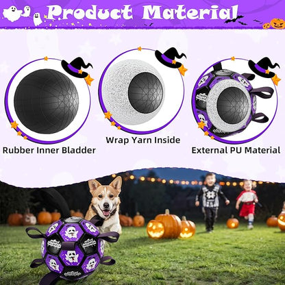 Halloween Dog Toy Halloween Dog Soccer Ball with Straps Dog Interactive Ball Toy Dog Halloween Tug of War Toy Dog Soccer Ball for Small Medium Large Size Dogs (6 inches) S