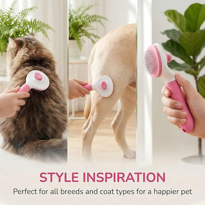 Dog Cat Shedding Brush, Self Cleaning Deshedding Tool for Undercoat, Grooming Rake for Long Short Hair Pets, Skin Friendly Fur Remover