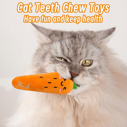 Catnip Toys for Indoor Cats, 5 Pack Cat Toys for Cats, Fluffy Catnip Toys for Chewing Playing, Interactive Kitten Toys, Catnip Filled Kitty Chew Teething Toys, Cat Chew Toys, Vegetable,5 pcs