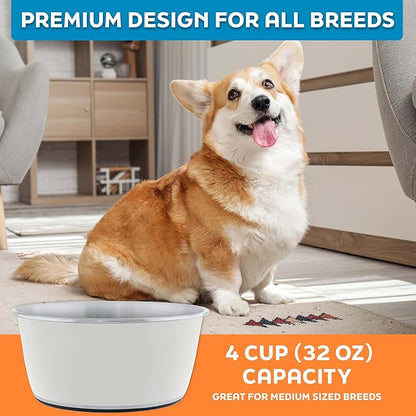 Master Pet Supply Stainless Steel Dog Bowls Set of 2 (32 Oz Each) with Non-Slip Rubber Base - Bone White - Basic Dog Food Bowl Water & Food Bowls for Small Medium Large Dogs & Cats, Metal Dish