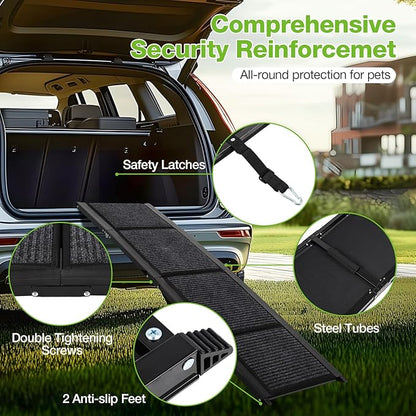 Dog Ramp for Car，63" x 17" Wide Folding Pet Ramp Dog Ramps for Medium & Large Dogs with Non-Slip Rug Surface ，Portable Dog Car Ramp for SUV Car & Truck, Outdoor Dog Ramp Up to 250 LBS