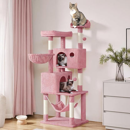 Yaheetech Multi-Level Cat Tree, Large Cat Tower with Condos Platform, Cat House Cat Tree for Medium Cats Pink, 64.5in