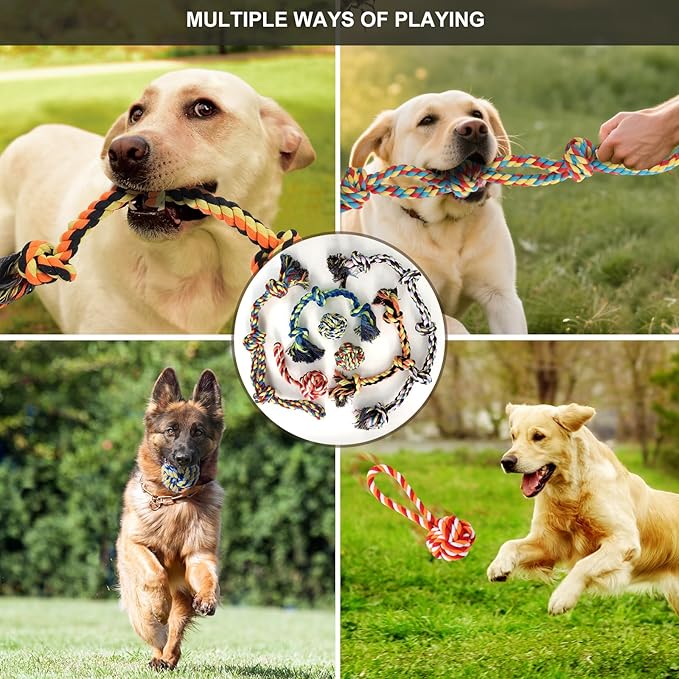 Large Dog Rope Toy for Aggressive Chewers, 7 Pack Rope Toy for Dogs Large Medium Breed Tug of War Indestructible Tough Cotton Pet Chew Toys for Training Teething Tug Toys Puppy Essentials