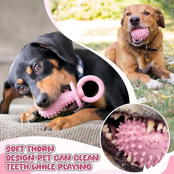 Shappy 40 Pcs Dog Chew Toys for Puppy Dog Toy Bulk Small Dogs Chew Toy for Teething, Relieves Teething Anxiety, Soft & Durable Interactive Toys for Outdoor Play Accessories, Not for Heavy Chewer(Pink)