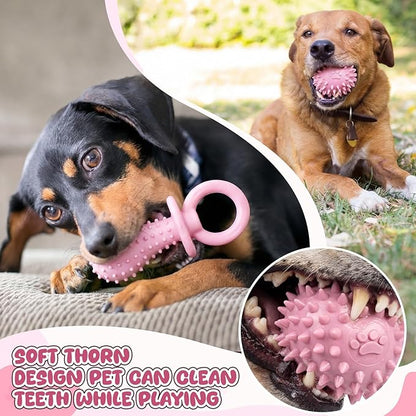 Shappy 40 Pcs Dog Chew Toys for Puppy Dog Toy Bulk Small Dogs Chew Toy for Teething, Relieves Teething Anxiety, Soft & Durable Interactive Toys for Outdoor Play Accessories, Not for Heavy Chewer(Pink)