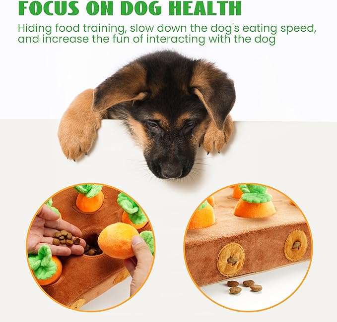 Nocciola Easter Carrot Dog Toys, 12PC Squeaky Carrots & Farm Snuffle Mat for Hide and Seek Snuffle Toys for Small and Medium Dogs, Easter Dog Toy
