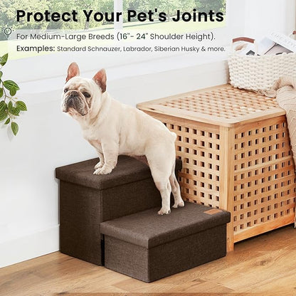 Love's cabin Dog Stairs with Storage 13" H, Foldable Pet Stairs for Small Medium or Large Dogs, Cat Puppy Steps Ramp with Zip up to 150 lbs, Coffee, 2 Steps