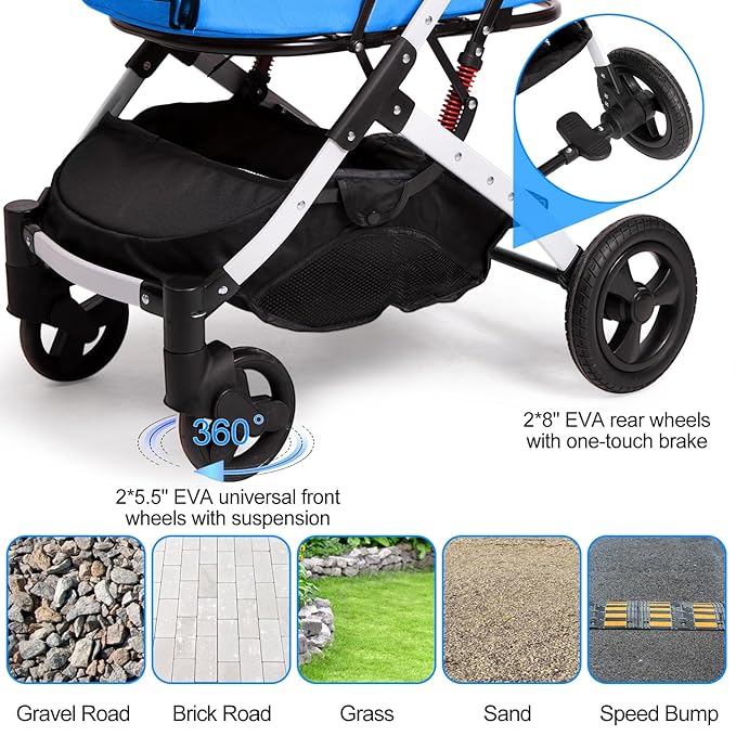 Pet Stroller for Medium Small Dog & Cat, Foldable Lightweight Dog Stroller with Storage Basket Pet Travel Carriage with Safety Leashes, 4 Wheel, Blue