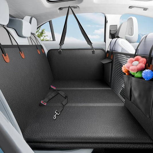 Back Seat Extender for Dogs, Heavy-Duty Hard Bottom Backseat Cover, Car Hammock for Dogs & Pets, Upgraded PU Leather - Waterproof & Anti-slip & Anti-scratch & Wipe-down Cleaning for Cars & SUVs